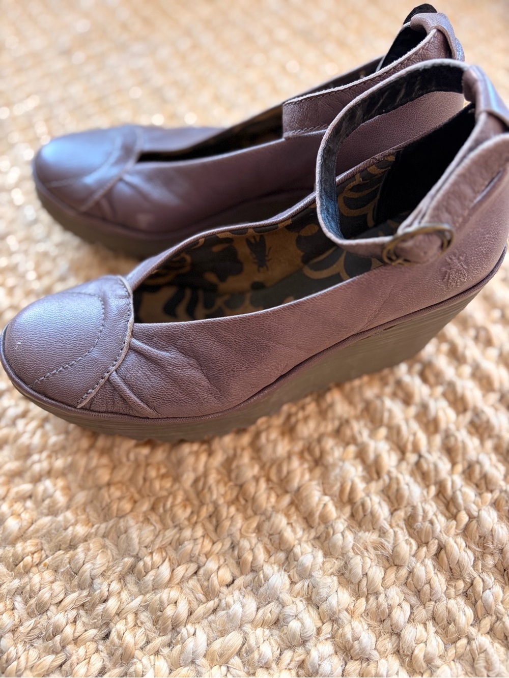Fly London Lavender Platform Wedge Mary Jane with Ankle Strap